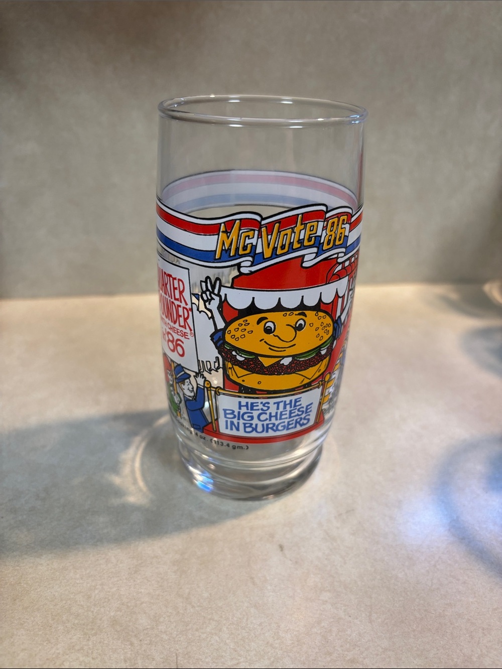 Cheeseburger Character Glass - Red, Yellow, Blue